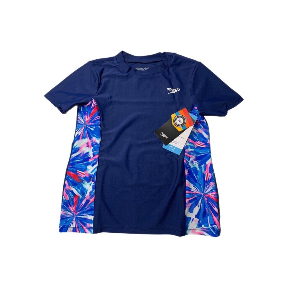 Speedo Girls Navy Blue Swim Top Rash Guard Small 7/8